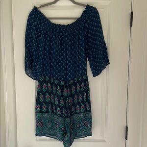 Anthropologie Blue and Green Floral Romper